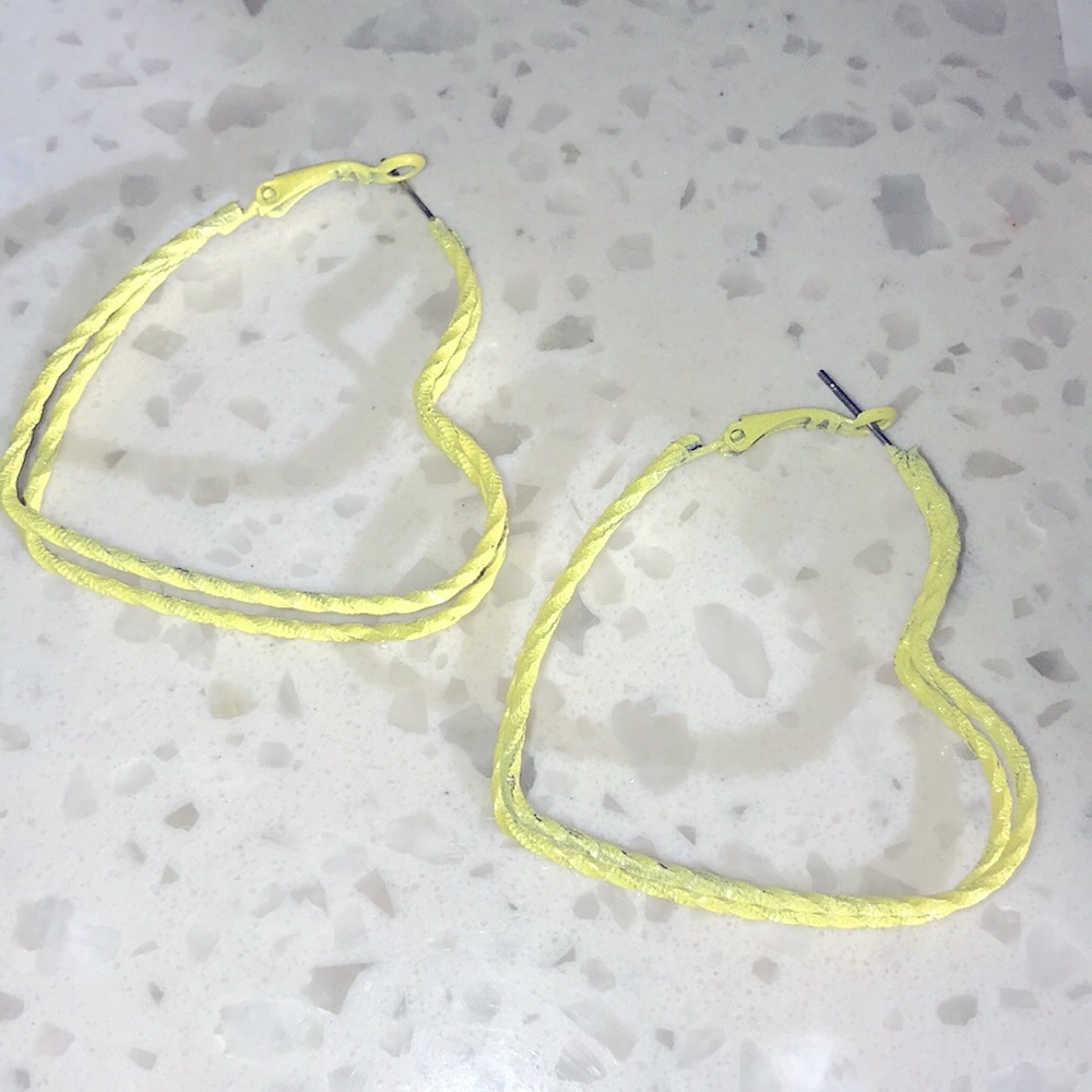 - New Yellow statement double heart earrings new